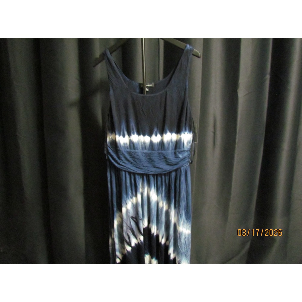 Navy Blue Tie Dye Sleeveless Maxi Dress with Smocked Waistband NWT